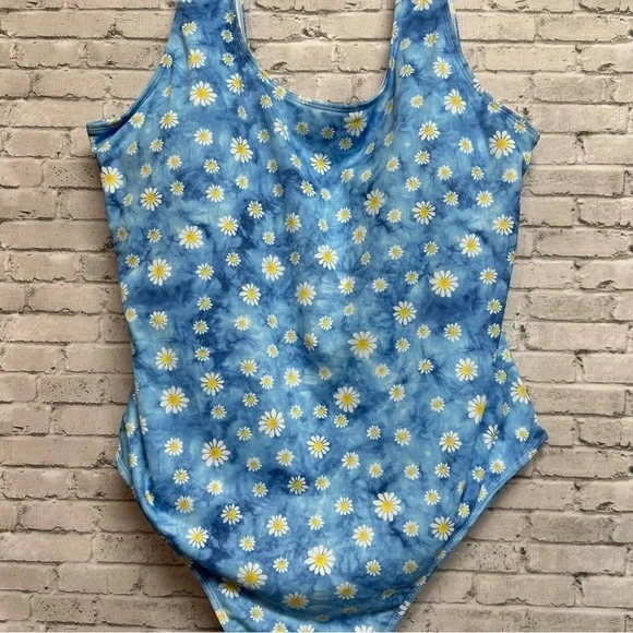 Women's Size 4XL Blue Floral Tie Dye One Piece Swimsuit - Picture 4 of 9